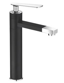 Смеситель для раковины Shevanik S6611H с поворотным носиком чёрный/хром